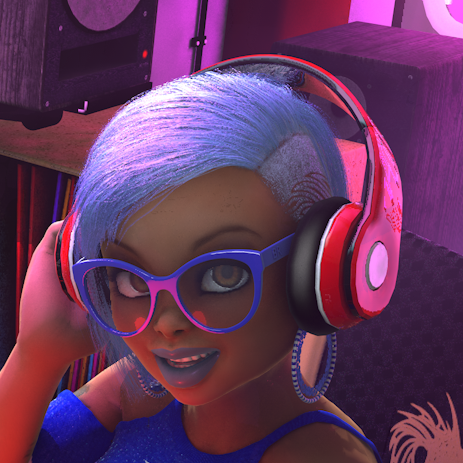 Aeva wearing headphones